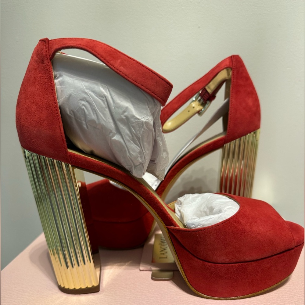 Michael Kors Red Peep-Toe Block Heels in Crimson